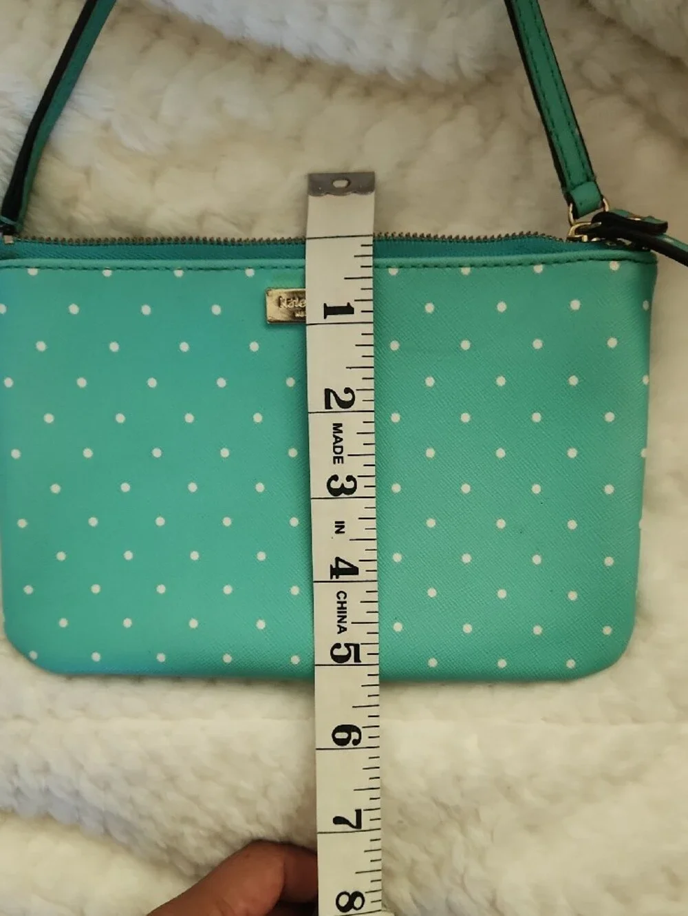 kate spade teal polka dot clutch/wristlet with strap